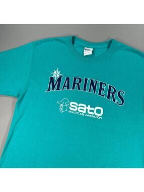 Seattle Mariners Sato SGA Spellout Teal Blue T-Shirt Men's Medium